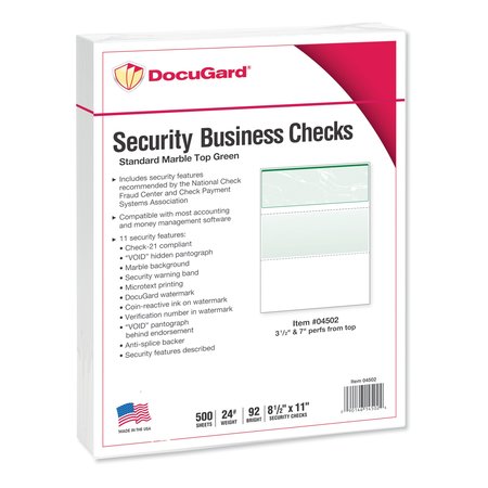 DOCUGARD Security Paper Check, Green Marble, PK500 04502